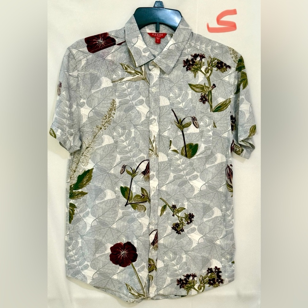 Guess Gray and Green Casual Button Down Shirt